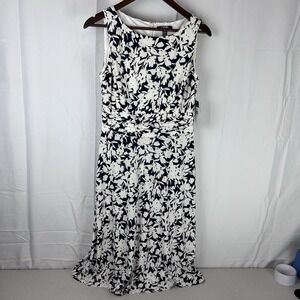 Chaps Black &‎ White Short Sleeve Floral Sleeveless Dress Women's Medium
